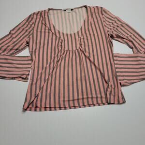 Versa Villes Shirt Womens Small Blouse Blush Pink Brown Boho Top Comfort Stretch